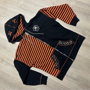 Skelanimals Diego Color Blocked Orange and Black Striped Hoodie